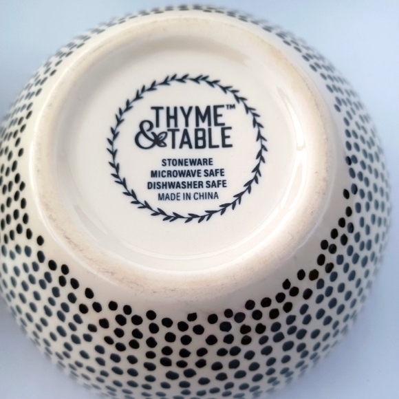 3- Thyme and Table Dotted & Gold Trim Stoneware Bowls - Picture 4 of 4